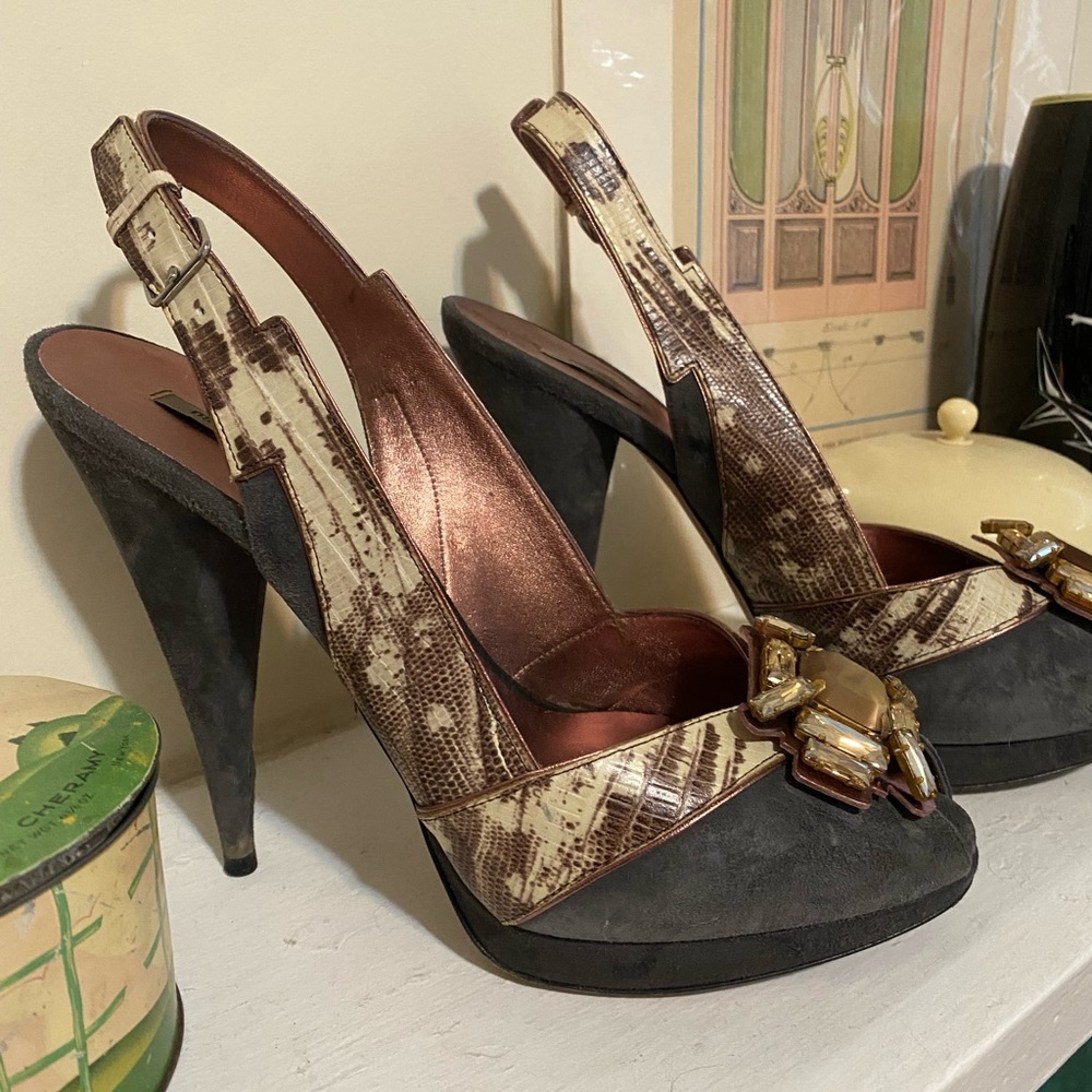 Vintage Miu Miu Lightning Bolt Crystal Heels sz 10.5 40 1/2